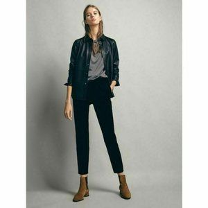 Massimo Dutti Navy Blue Velour Velvet Trouser Pants